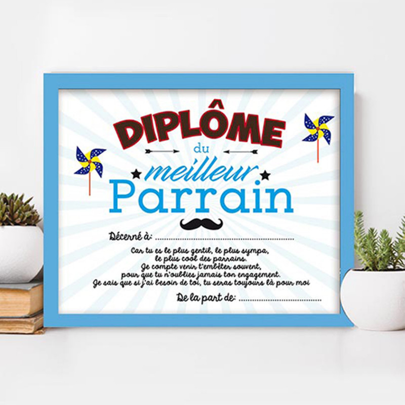 Diplome Comique Du Meilleur Parrain Pour Cadeau Homme Sur Cadeaux Et Anniversaire