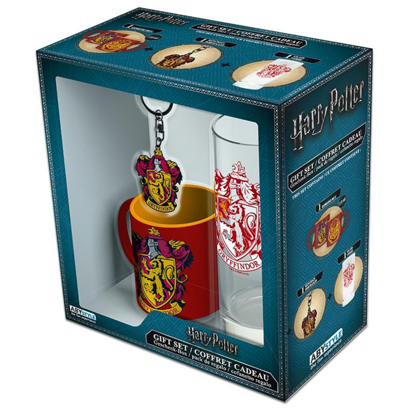 Cadeaux Harry Potter tasse expresso, verre et porteclés Gryffondor