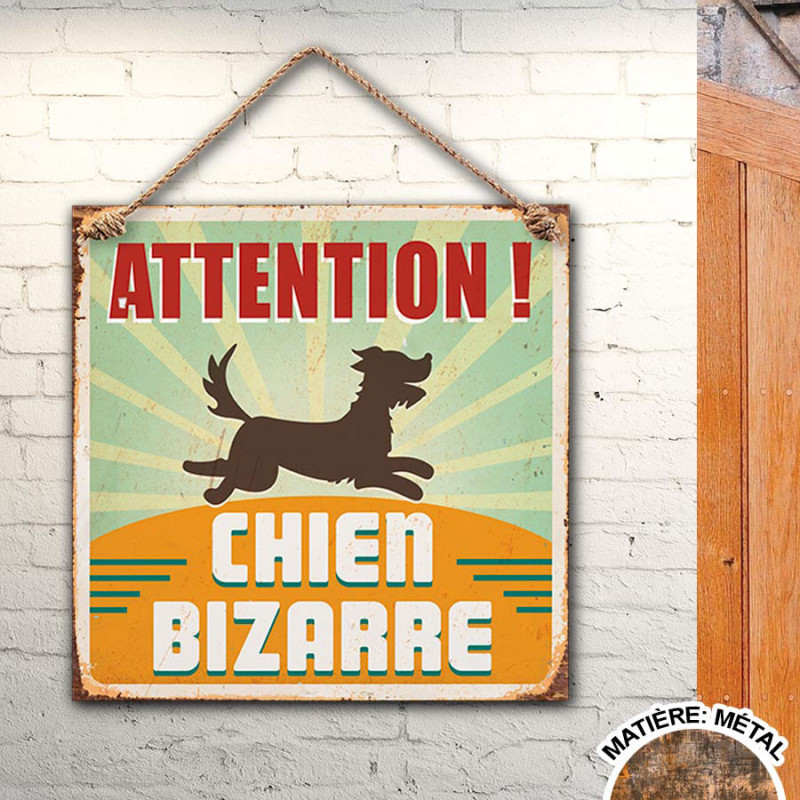 Plaque Chien Humoristique Attention Chien Bizarre En Metal Sur Cadeaux Et Anniversaire