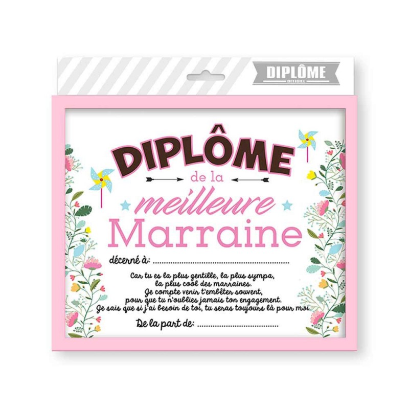 Diplome Comique Encadre De La Meilleure Marraine Pour Femme Sur Cadeaux Et Anniversaire