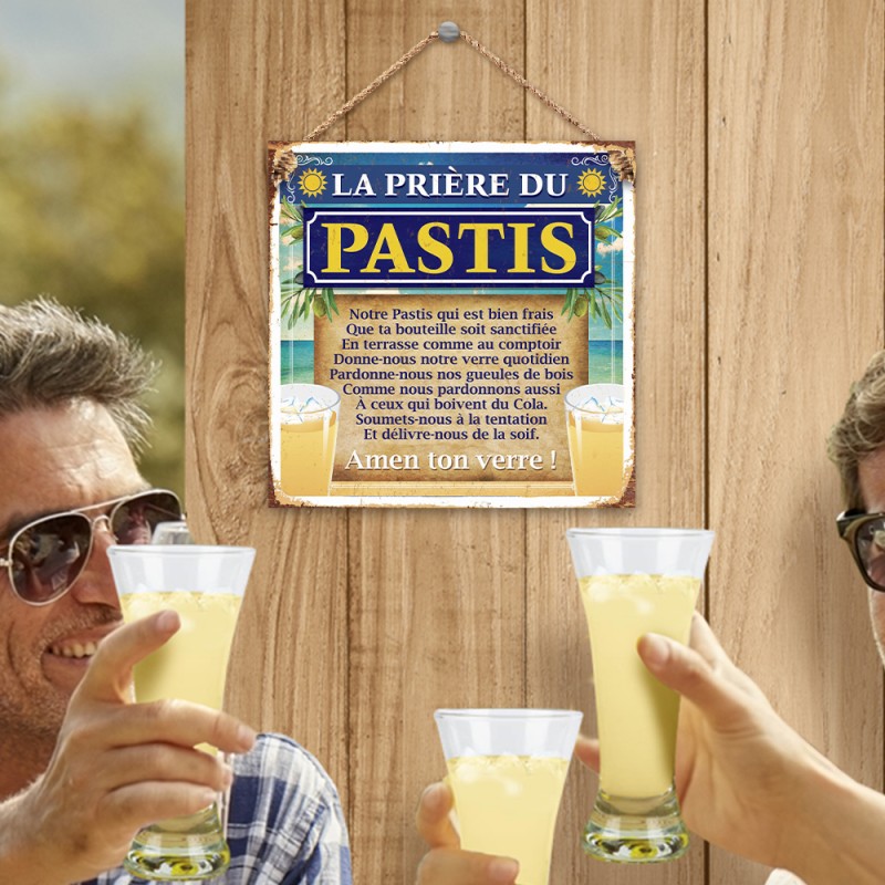 Plaque déco murale en métal avec slogan « La prière du Pastis » sur Cadeaux  et Anniversaire