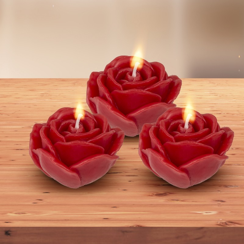 Set de 3 Bougies Roses Rouges sur Cadeaux et Anniversaire