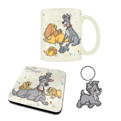 Pack La Belle et le Clochard Disney - Tasse, Sous-Verre et Porte-Clés