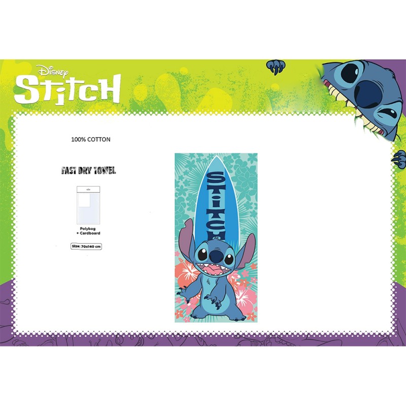 Serviette de Plage Surf Lilo & Stitch Disney Coton sur Cadeaux et Anni