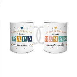 Coffret Duo de Mugs Maman Exceptionnelle & Papa Extraordinaire