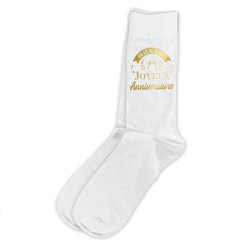 Chaussettes Joyeux Anniversaire Blanches et Dorées - Un An de Plus