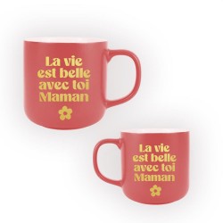 Mug La Vie est Belle avec Toi Maman Rouge Mat
