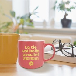 Mug La Vie est Belle avec Toi Maman Rouge Mat
