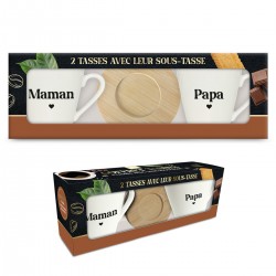 Coffret Duo Maman Papa - Tasses à Café & Sous-Tasses Bambou
