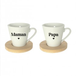 Coffret Duo Maman Papa - Tasses à Café & Sous-Tasses Bambou