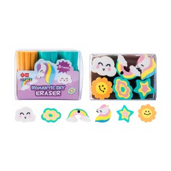 Lot de 6 Gommes Kawaii Fantaisie Multicolores