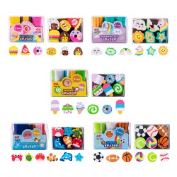Lot de 6 Gommes Kawaii Fantaisie Multicolores