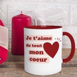 Mug Rouge Je t'aime de tout mon coeur